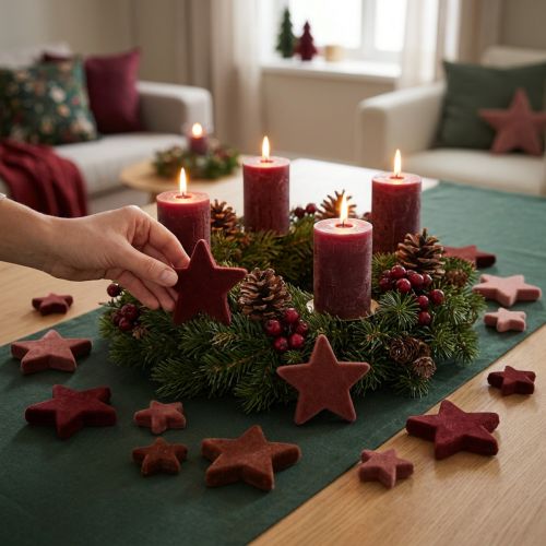 Deko Sterne beflockt Streudeko Weihnachten Burgund Rotbraun Ø4/5cm 40 St Großhandel | Floristik21.de