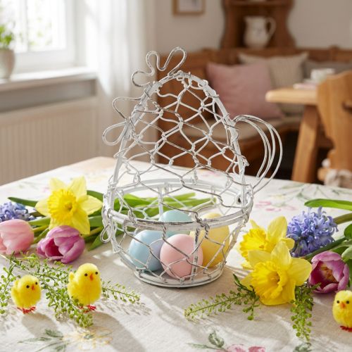 Artikel Drahtkorb Huhn-Form Weiß 14cm Ostereierkorb Dekoration Shabby Chic