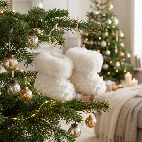 Stiefel mit Fell Stiefelchen Christbaumschmuck Weiß 7cm 2St | Floristik21.de