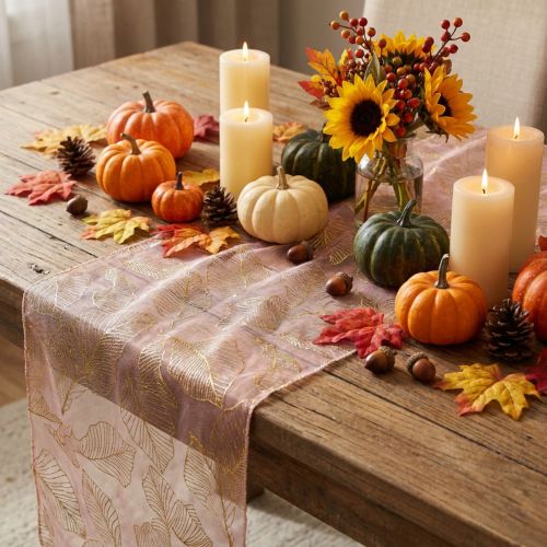 Tischläufer Herbst Tischband Blatt Deko Orange Gold 48x450cm | Floristik21.de
