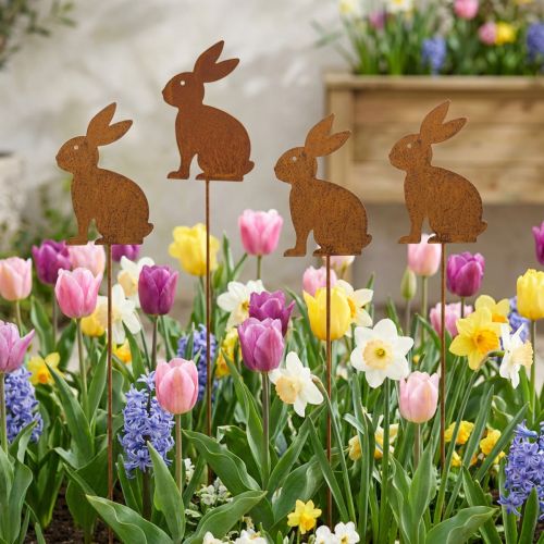 Gartenstecker Hase Osterdeko Edelrost aus Metall 11x15cm 4er-Set | Floristik21.de