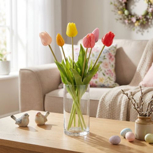 Artikel Kunstblumen Tulpenstrauß bunt 43cm 7 Stück für realistische Dekoration