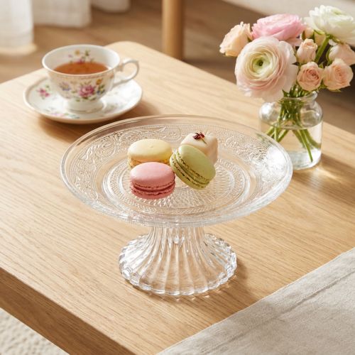 Artikel Glasteller auf Fuß Flache Glasschale mit Muster Klar Ø15cm - Elegantes Design für stilvolle Präsentation