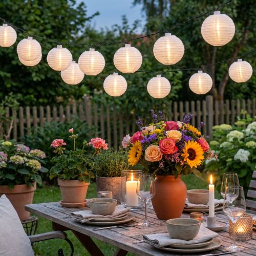 Solar-Lampionkette LED Weiß 4,5m 10 Birnen