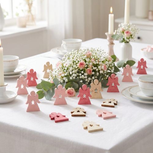 Engel aus Holz zum Streuen Pink, Rosa, Weiß 4cm 72 St | Floristik21.de