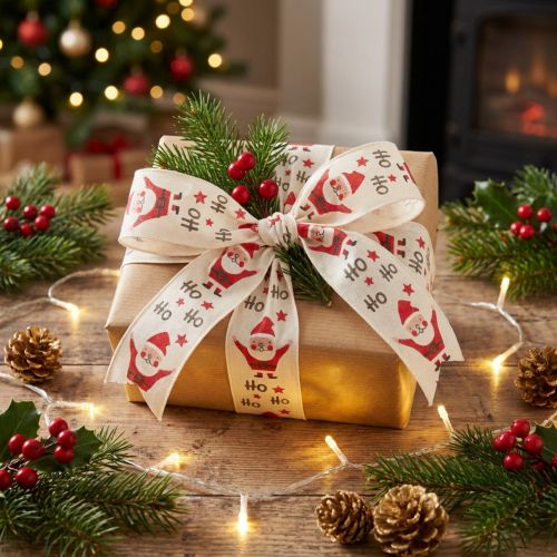 Weihnachtsband Santa Baumwollband 40mm Creme 15m Dekoband Schleifenband Floristikband | Floristik21.de