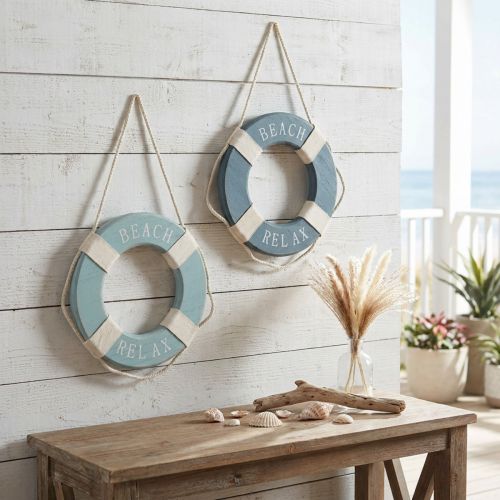 Rettungsring Holz Deko Maritim Blau Ø13cm 2 Stück – Charmante Wanddeko für maritimes Flair | Floristik21.de