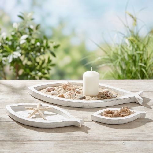 Deko Tablett Holz Fisch Weiß Natur Set 30/40/50cm für Floristen | Floristik21.de