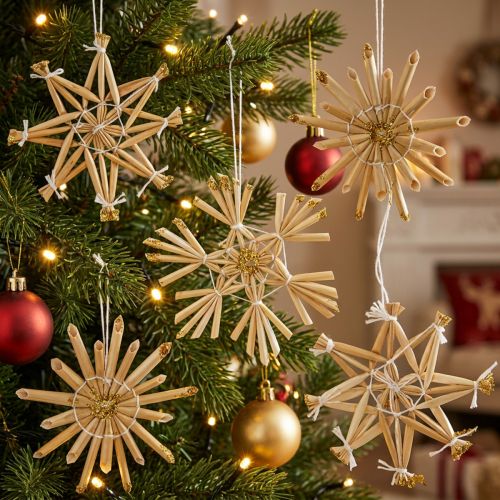 Strohsterne Glitzer Gold Set Weihnachtsschmuck Ø6cm 24 St | Floristik21.de