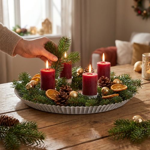 Artikel Kerzenteller Kuchenform Weiß mit 4 Kerzenhaltern Ø25cm für Tischdeko