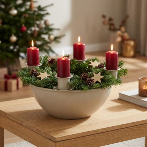 Artikel Kerzenschale mit 4 Kerzenhaltern Kunststoff Beige 15cm