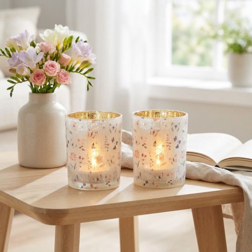 Artikel Windlicht Glas 12,5 cm mit Schmetterlingsdesign im 2er Set für stimmungsvolle Dekoration