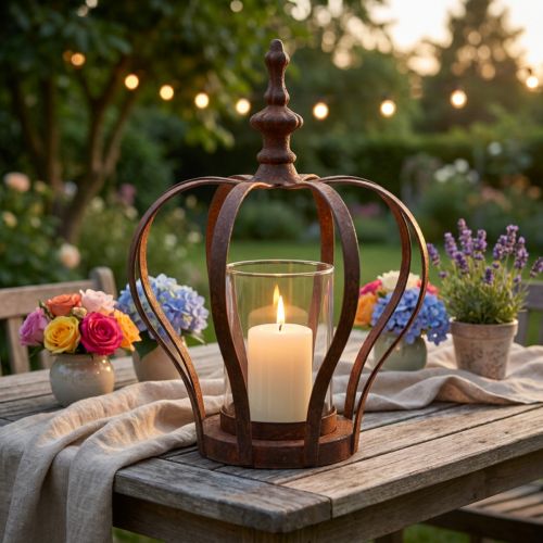Windlicht Krone Braun Rost Mit Kerzenglas Ø14cm H18cm | Floristik21.de