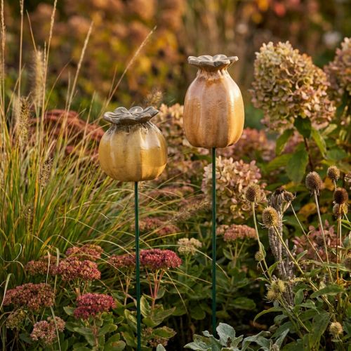 Gartenstecker Mohnkapsel Set Keramik 60 cm Höhe