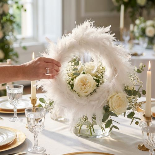 Artikel Weißer Federkranz für elegante Hochzeitsdeko und stilvolle Osterdekoration, 20 cm
