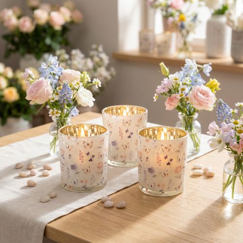 Artikel Deko Windlicht Glas mit Schmetterlingsmotiv, 8 cm, 4er-Set – Stilvolle Akzente für Zuhause oder Events