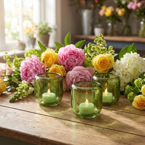 Teelichthalter Glas Grün 8cm 6er-Set | Floristik21.de