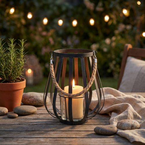 Windlicht Metall Anthrazit 23cm für Garten Deko