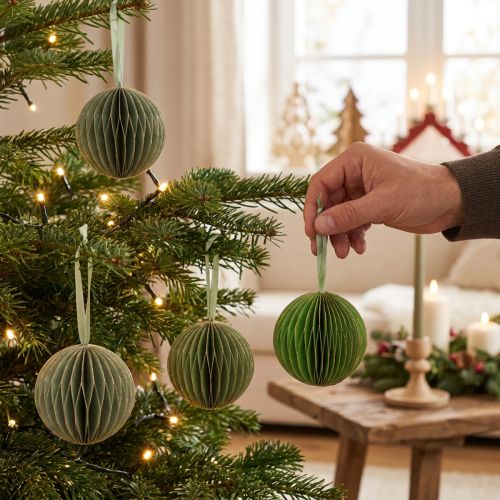 Weihnachtskugeln Papier Wabenkugeln Grün Gold 7cm 4 Stk Deko | Floristik21.de
