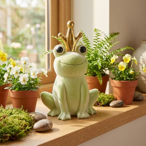 Artikel Deko Frosch mit Krone Froschkönig Deko Hellgrün 40,5cm