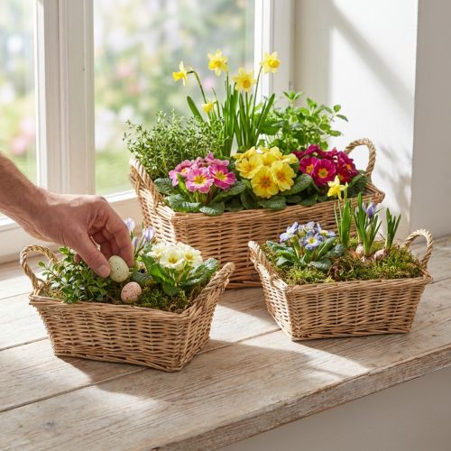 Pflanzkorb Korb rechteckig Weide Natur 39/33/27cm 3er-Set | Floristik21.de