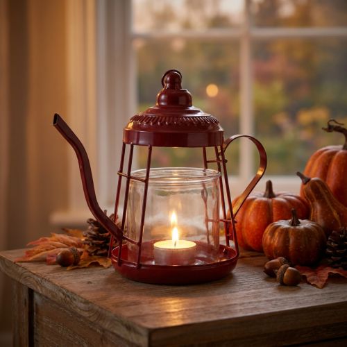 Teelichthalter Glas Windlicht Teekanne Rot Ø15cm H26cm | Floristik21.de