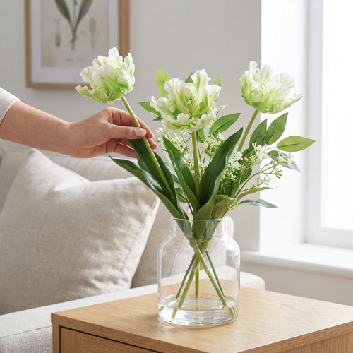 Kunstblume Papageientulpe künstlich Tulpe Grün Weiß 69cm | Floristik21.de