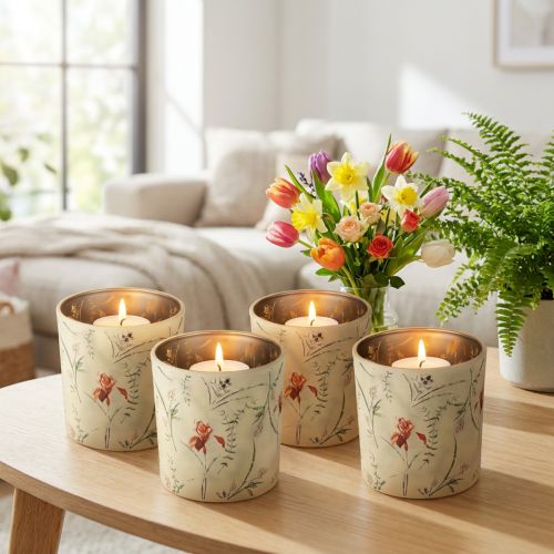 Artikel Deko Windlicht Glas Set mit floralem Muster 8 cm 4 Stück