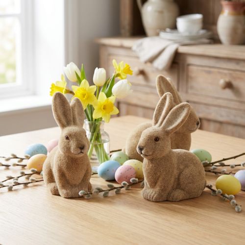 Deko Hasen Sitzend Ostern Braun Beflockt – 2. Wahl – H15cm 4 St als Osterdeko Highlight | Floristik21.de