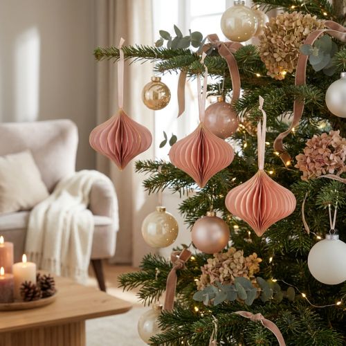 Papier Weihnachtsschmuck Vintage Rosa Apricot Ø8cm 4er-Set | Floristik21.de
