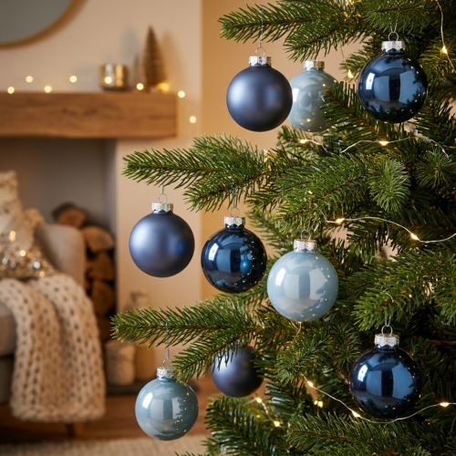 Artikel Christbaumkugeln Glas 24er Set Blau Töne 6cm Dekoration Weihnachten