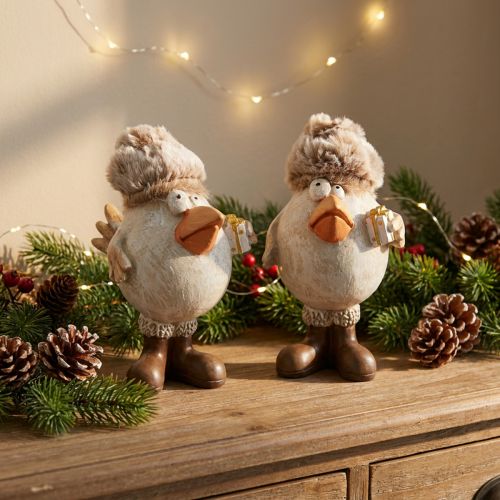 Weihnachtsfiguren Vogel mit Mütze Beige 11,5x8x14cm 2St | Floristik21.de