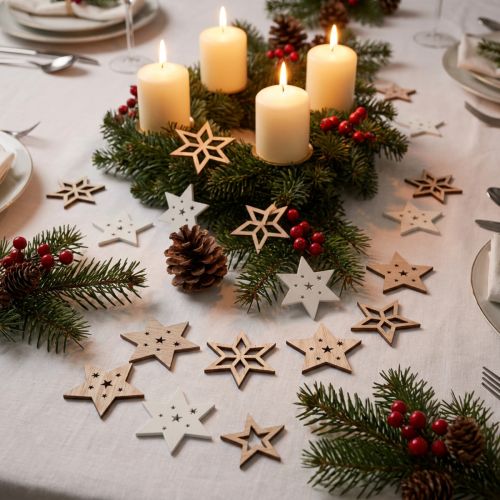 Streudeko Weihnachten Holzsterne Weiß/Natur Ø4cm 72 St | Floristik21.de