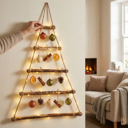 Wanddekoration Holz Weihnachtsbaum mit Juteseil 75x105cm geflammtes Design | Floristik21.de
