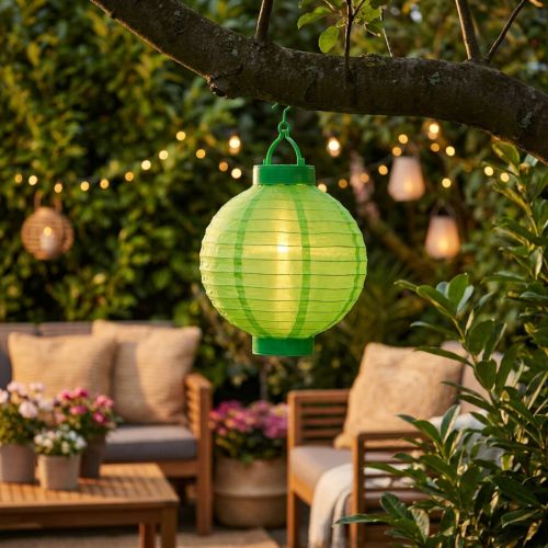 Lampion LED Solar 20cm Grün Outdoor