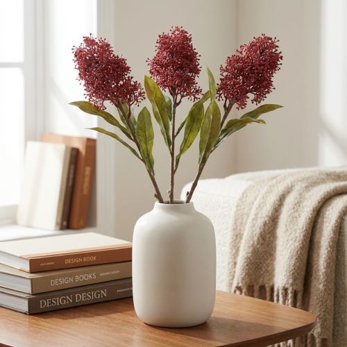 Skimmie Skimmia Japonica Kunstblumen Burgund DryLook L59cm 3St | Floristik21.de