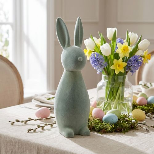 Deko Hase Deko-Osterhase Beflockt Graugrün H47cm | Floristik21.de