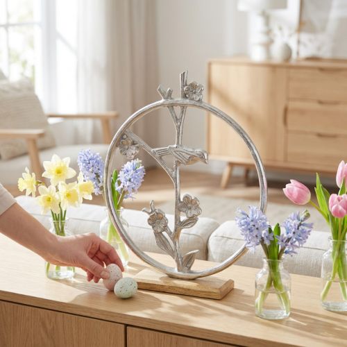 Tischdeko Frühling, Dekoring Vogel Deko Silbern H32,5cm | Floristik21.de