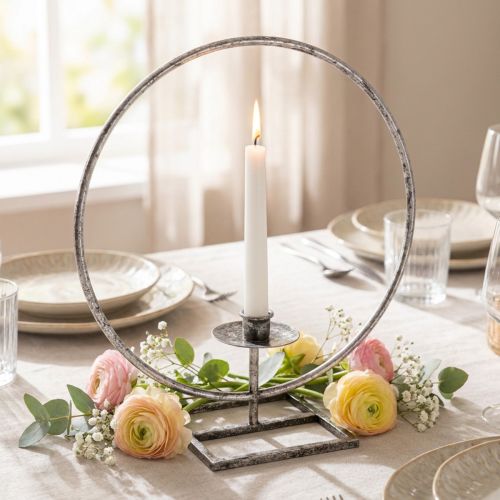 Dekoring Metall Stabkerzenhalter Silbern Shabby Chic Ø32cm | Floristik21.de