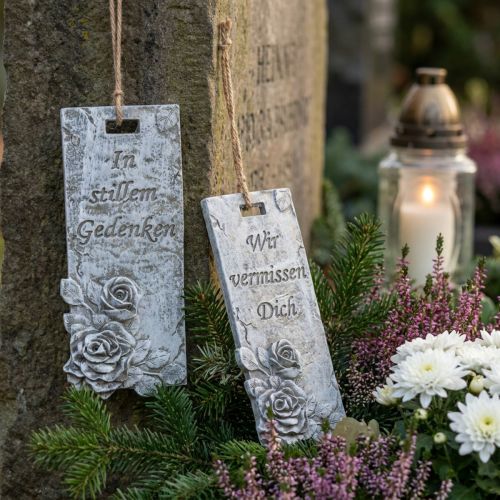 Artikel Grabschmuck Anhänger Rosen Sortiert Grau, Weiß 11,5×5cm 4 St