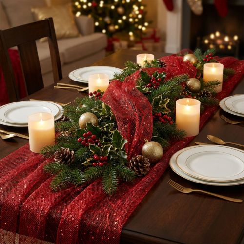 Dekostoff Weihnachten Polyester Rot x 2 sortiert 35x200cm | Floristik21.de