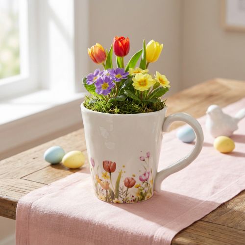 Artikel Pflanztasse aus Keramik mit Blumenmotiv für dekorative Frühlingsakzente 10,5 cm
