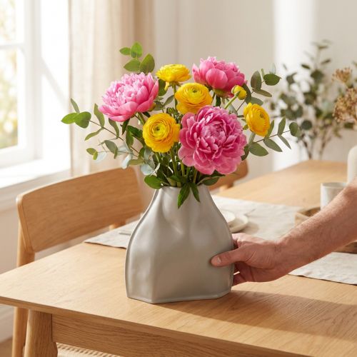 Deko Vase Keramik Grau Modern Elegant Zeitlos Wohnaccessoire 22×9×22,5cm | Floristik21.de