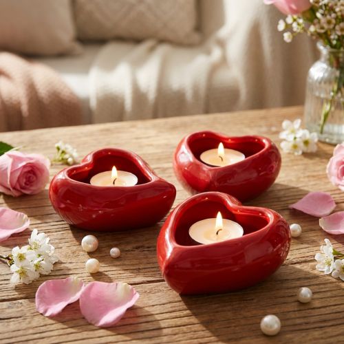 Keramik Herz Deko Schale Rot 11,5×10×5,5cm 3er-Set Geschenk | Floristik21.de