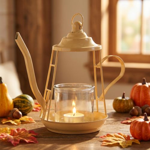 Teelichthalter Glas Windlicht Teekanne Orange Ø13cm 22cm | Floristik21.de