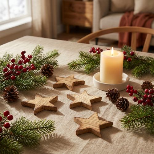 Streudeko Weihnachten Sterne geflammt Holzsterne 5,5cm 12 St | Floristik21.de