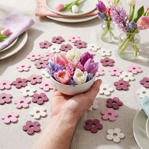 Artikel Streudeko Holz Blumen Tischdeko Rosa Lila Weiß Ø4cm 72 St
