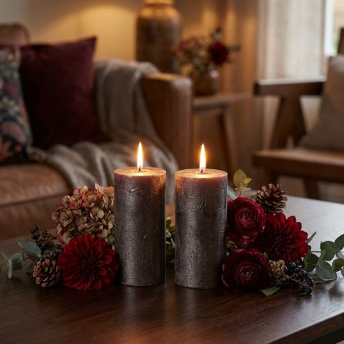 Premium Stumpenkerzen Set 2er Kupfer Metallic Look Ø85mm H120mm - Elegante Tischdeko Kerze | Floristik21.de