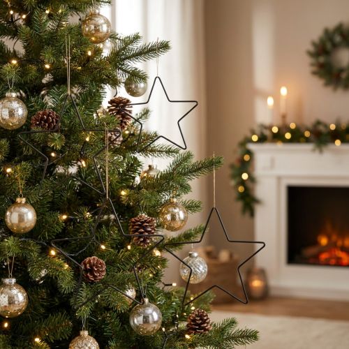 Weihnachtsdeko Metallstern Schwarz Deko Stern Anhänger 20cm 6 St | Floristik21.de