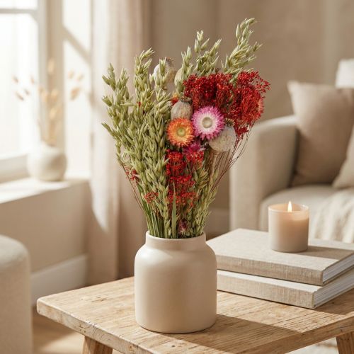 Trockenblumenstrauß Strauß Wiesenblumen Rot H50cm 150g | Floristik21.de
